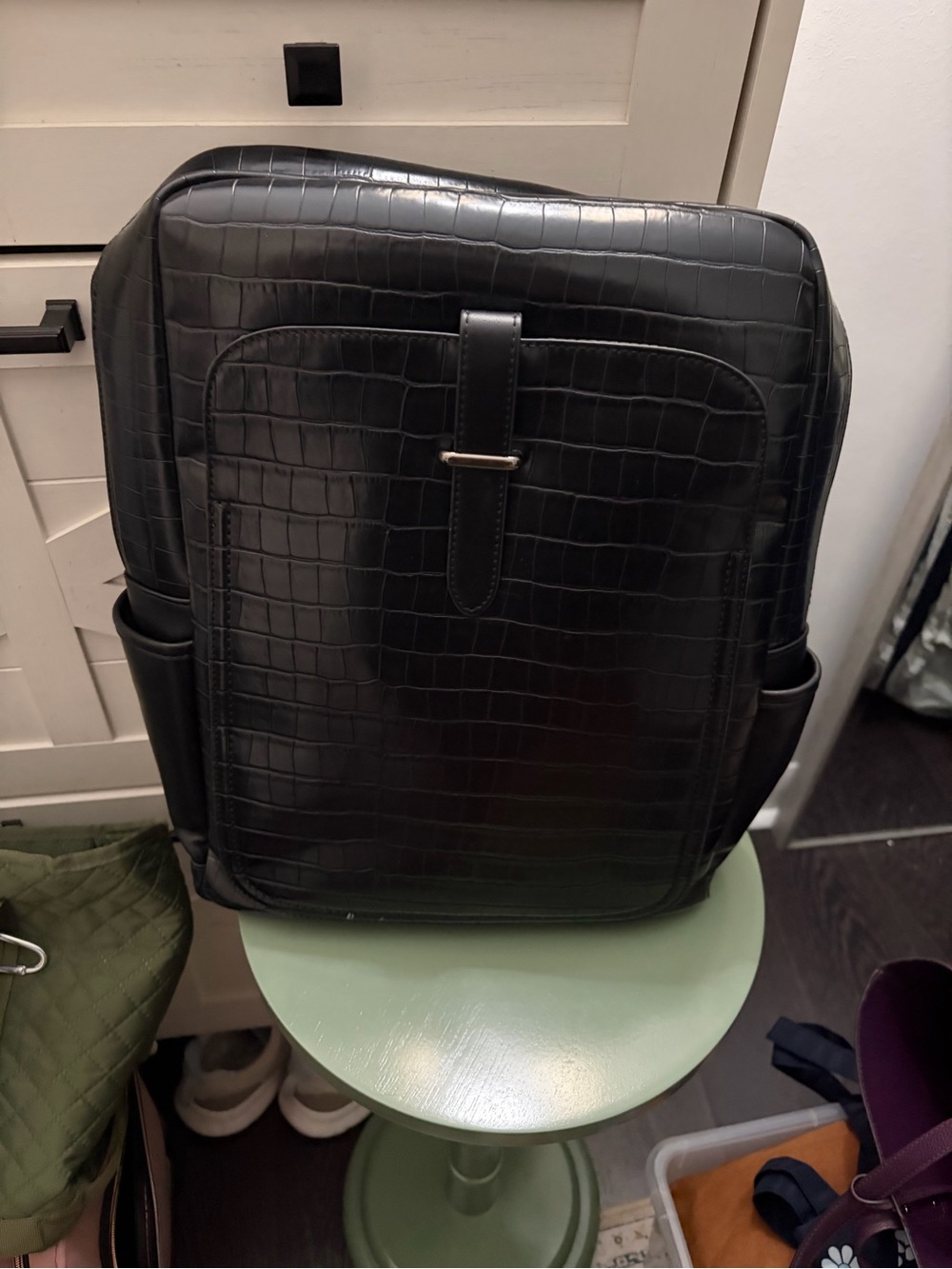 Classic Black Leather & Croc-Embossed Women's Backpack